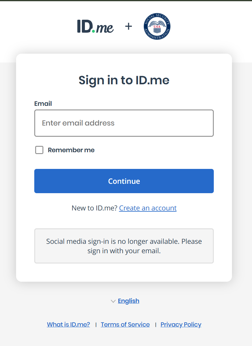 ID.me sign-in page with email entry field