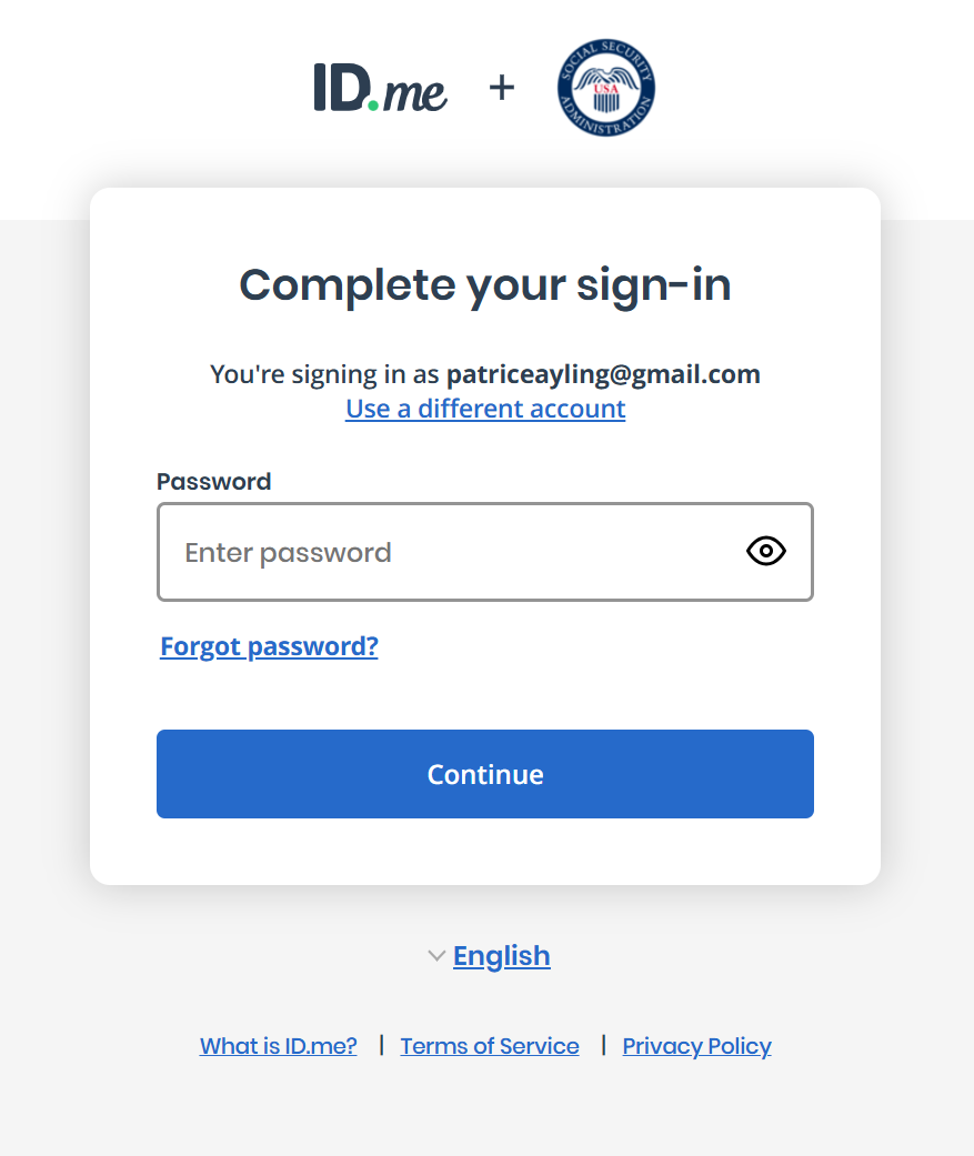 ID.me password entry page