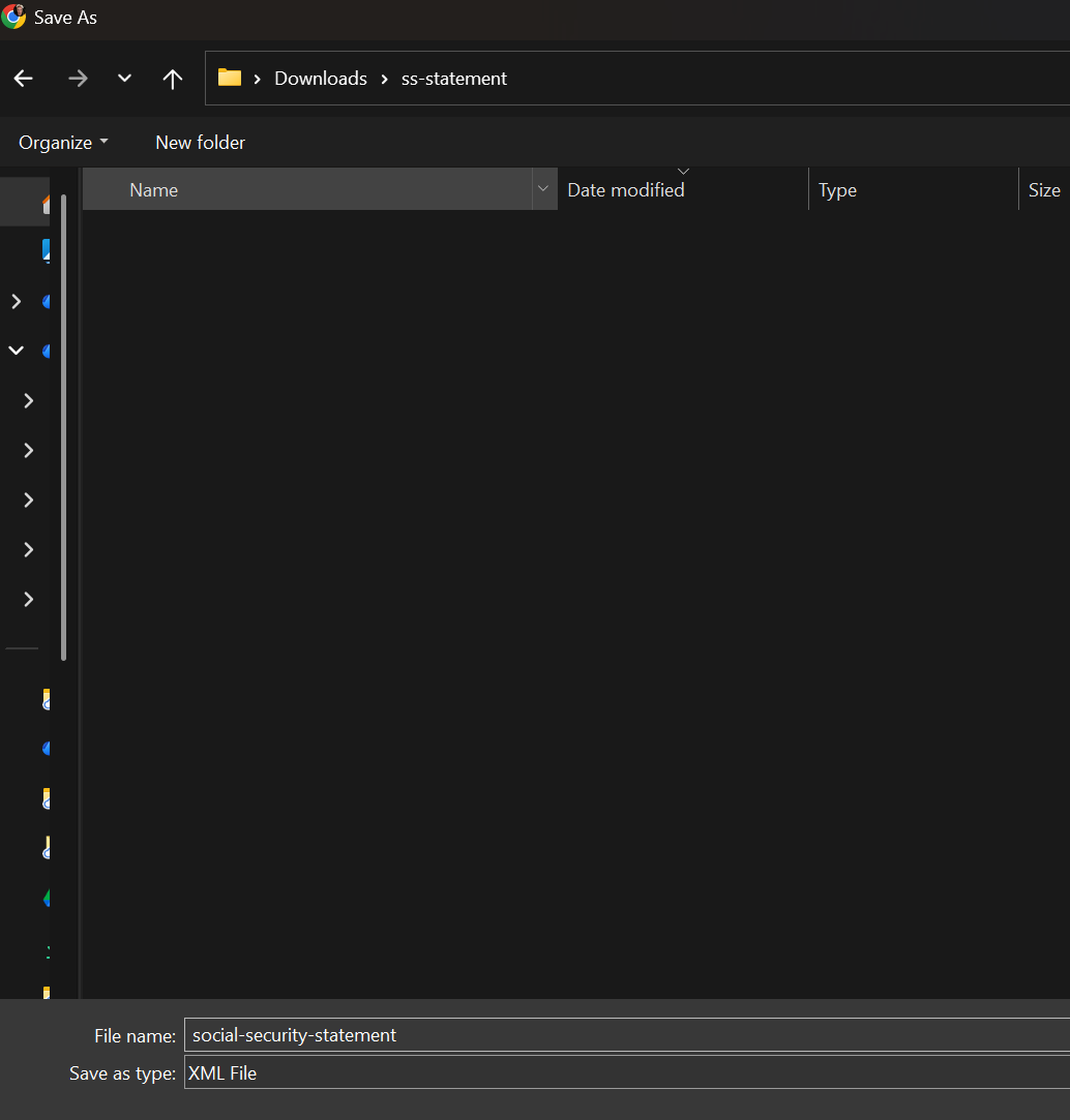 Windows Save As dialog showing the XML file being saved
