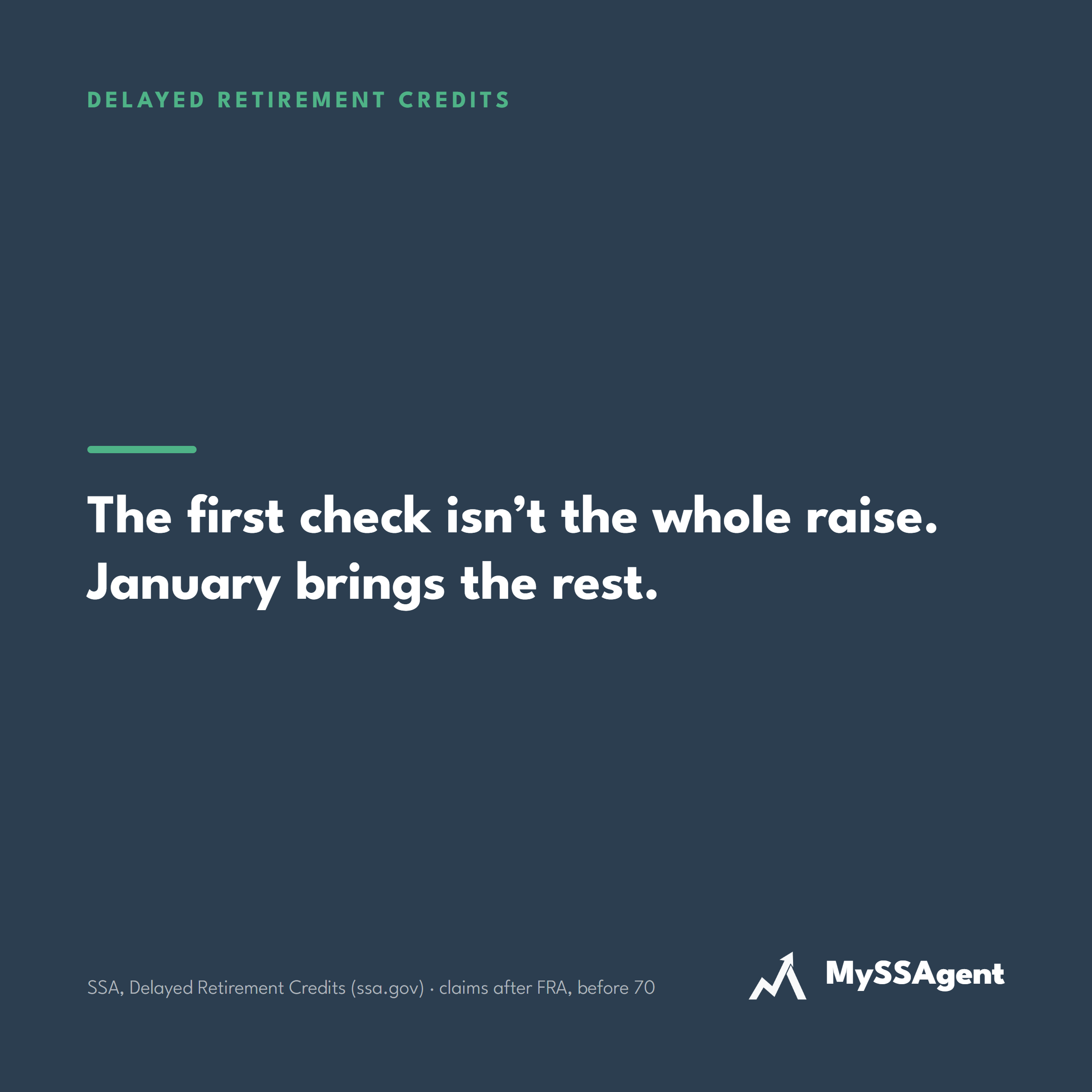 Card: Delayed retirement credits. The first check isn't the whole raise. January brings the rest.